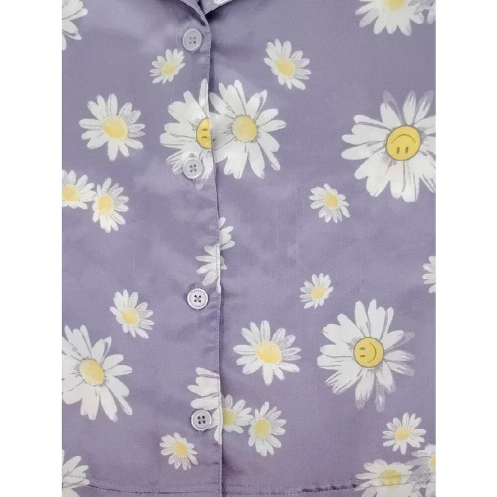 Justice Purple Floral Sleep Top & Shorts Daisy Floral Accents Lp Petite 12/14p